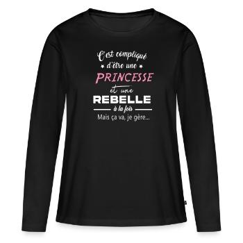 Princesse rebelle - T-shirt manches longues Premium bio Femme - noir - Devant - Julia (174cm)