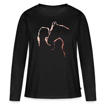 Mein Pferd und Ich | Ich liebe mein Pferd - Frauen Premium Bio Langarmshirt - Schwarz - Vorne - Julia (174cm)