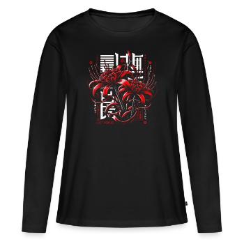 Japanische Spinnenlilie Kanji - Frauen Premium Bio Langarmshirt - Schwarz - Vorne - Julia (174cm)