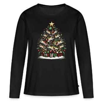 Arbre de Noël de pêche à la perche - T-shirt manches longues Premium bio Femme - noir - Devant - Julia (174cm)