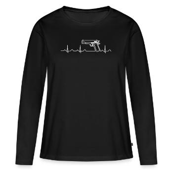 Colt Pistole 45ACP Heartbeat weiß - Frauen Premium Bio Langarmshirt - Schwarz - Vorne - Julia (174cm)