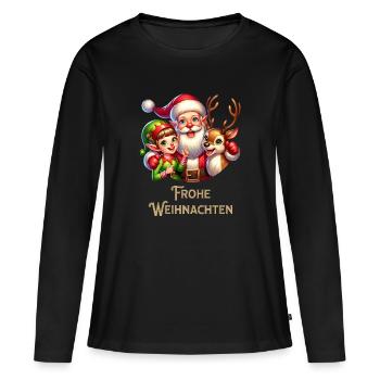 Frohe Weihnachten Weihnachtsmann Rentier Elfe - Frauen Premium Bio Langarmshirt - Schwarz - Vorne - Julia (174cm)