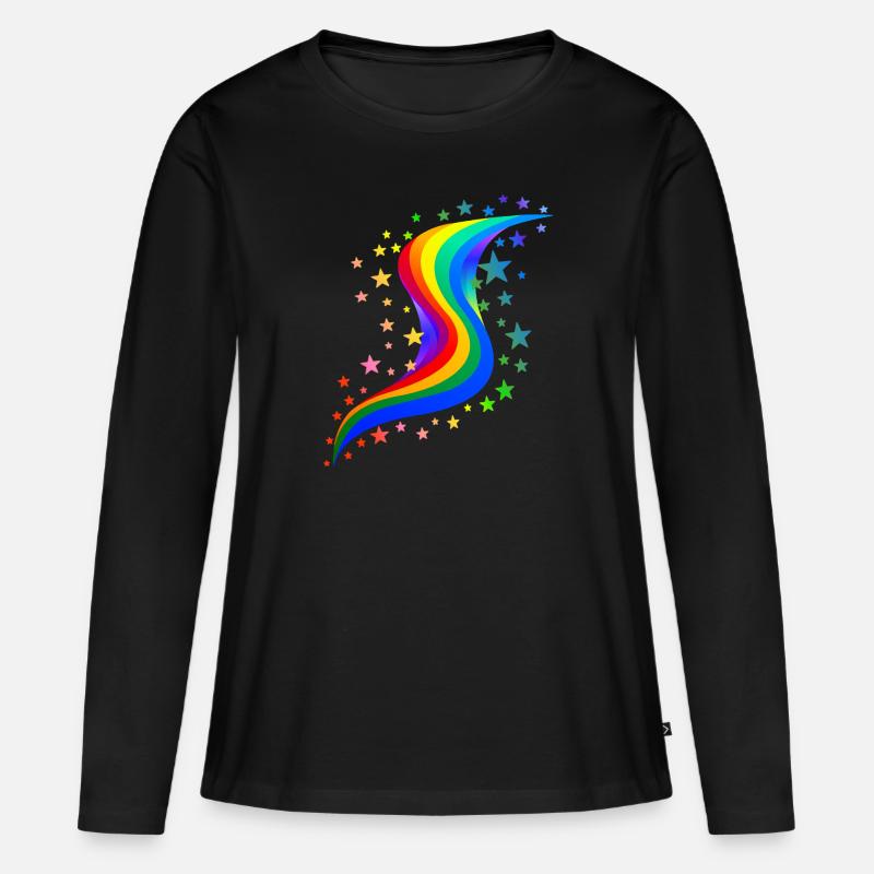 Regenbogen mit Sternen - Rainbow with stars - Frauen Premium Bio Langarmshirt - Schwarz