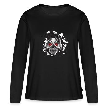Conception du crâne, Crâne regarde à travers le trou mural à bientôt - T-shirt manches longues Premium bio Femme - noir - Devant - Julia (174cm)