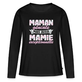 Maman géniale Mamie Exceptionnelle Fête des Mères - T-shirt manches longues Premium bio Femme - noir - Devant - Julia (174cm)