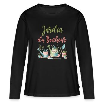 Jardin du bonheur cadeau femme jardinage fleurs - T-shirt manches longues Premium bio Femme - noir - Devant - Julia (174cm)
