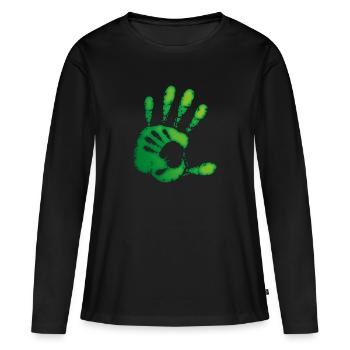 ZEIGER - GRÜN - Frauen Premium Bio Langarmshirt - Schwarz - Vorne - Julia (174cm)
