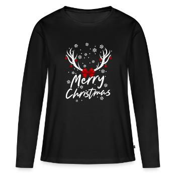 Noël Renne Stars Vacances Fête de famille - T-shirt manches longues Premium bio Femme - noir - Devant - Julia (174cm)