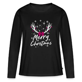 Noël Renne Stars Vacances Fête de famille - T-shirt manches longues Premium bio Femme - noir - Devant - Julia (174cm)
