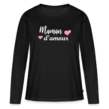 Maman d'amour, cadeau fête des mèress - T-shirt manches longues Premium bio Femme - noir - Devant - Julia (174cm)
