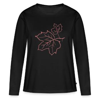 Feuille d’érable / feuilles d’érable, dessin décoratif. - T-shirt manches longues Premium bio Femme - noir - Devant - Julia (174cm)