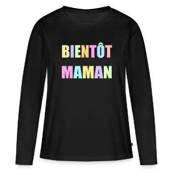 Bientôt maman, future maman, grossesse enceinte - T-shirt manches longues Premium bio Femme - noir - Devant - Julia (174cm)