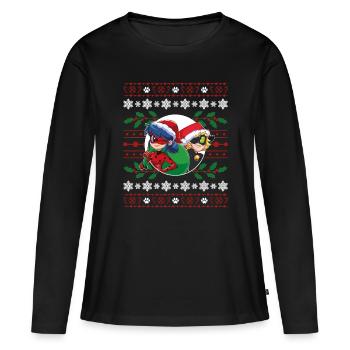 Miraculous Ladybug Cat Noir Ugly Christmas Design - Frauen Premium Bio Langarmshirt - Schwarz - Vorne - Julia (174cm)