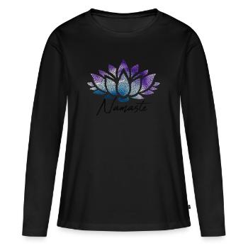 Namaste lotus flower motif coloré - T-shirt manches longues Premium bio Femme - noir - Devant - Julia (174cm)