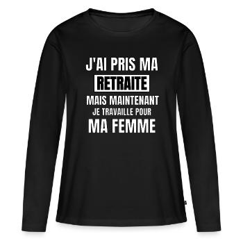 J’ai pris ma retraite - T-shirt manches longues Premium bio Femme - noir - Devant - Julia (174cm)