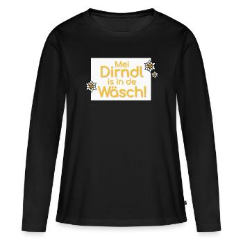 Mei Dirndl is in de Wäsch - Frauen Premium Bio Langarmshirt - Schwarz - Vorne - Julia (174cm)