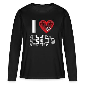 J’aime le carnaval rétro des années 80 Fête à thème des années 80 - T-shirt manches longues Premium bio Femme - noir - Devant - Julia (174cm)
