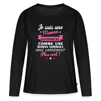 maman infirmière, cadeau fête des mères - T-shirt manches longues Premium bio Femme - noir - Devant - Julia (174cm)