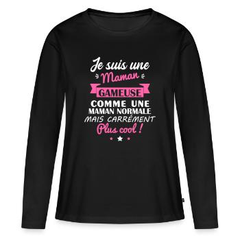 maman gameuse, cadeau fête des mères - T-shirt manches longues Premium bio Femme - noir - Devant - Julia (174cm)