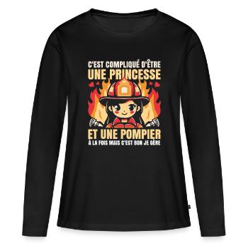 Princesse et Pompier À la Fois Femme Pompier Drôle - T-shirt manches longues Premium bio Femme - noir - Devant - Julia (174cm)
