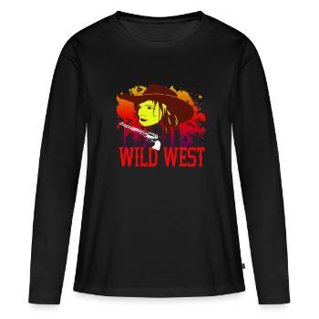 WILD WEST GIRL Cadeau du Far West - T-shirt manches longues Premium bio Femme - noir - Devant - Julia (174cm)