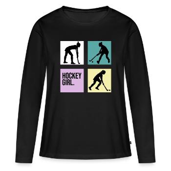 hockey retro girl 7m field hockey player - Women's Premium Organic Long Sleeve Shirt - black - Front - Julia (174cm)