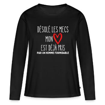 Mon coeur est deja pris cadeau humour - T-shirt manches longues Premium bio Femme - noir - Devant - Julia (174cm)