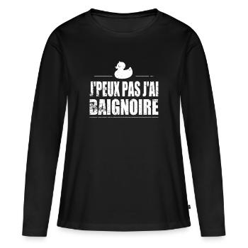 J'peux pas j'ai baignoire - T-shirt manches longues Premium bio Femme - noir - Devant - Julia (174cm)