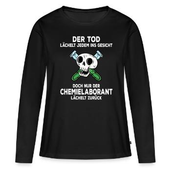 Chemielaborant der Tod lächelt jedem ins Gesicht - Frauen Premium Bio Langarmshirt - Schwarz - Vorne - Julia (174cm)