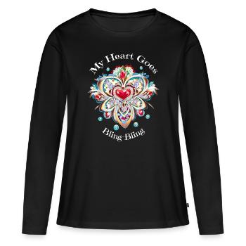 My Heart Goes Bling-Bling - Frauen Premium Bio Langarmshirt - Schwarz - Vorne - Julia (174cm)