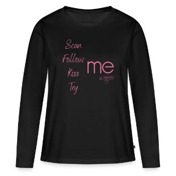 scan follow kiss try me humour réseau social rose - T-shirt manches longues Premium bio Femme - noir - Devant - Julia (174cm)