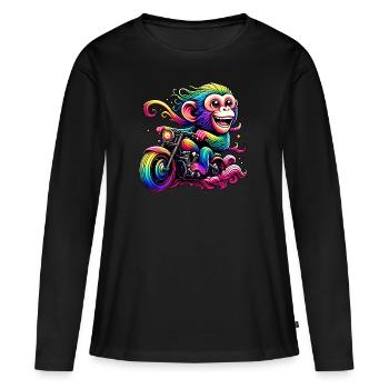 Singe arc-en-ciel à la roue arc-en-ciel - T-shirt manches longues Premium bio Femme - noir - Devant - Julia (174cm)
