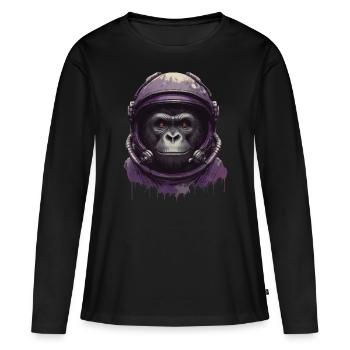 Astronaut monkey stocks to the moon - Women's Premium Organic Long Sleeve Shirt - black - Front - Julia (174cm)