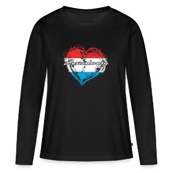 PAYS CADEAU ROOTS AMOUR Luxembourg - T-shirt manches longues Premium bio Femme - noir - Devant - Julia (174cm)