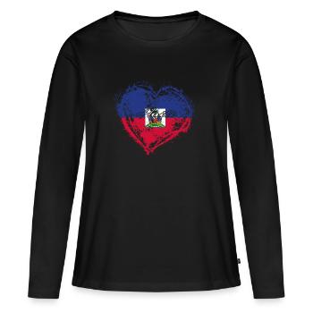 PAYS CADEAU ROOTS AMOUR Haïti - T-shirt manches longues Premium bio Femme - noir - Devant - Julia (174cm)