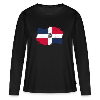 indigène Drapeau Roots Roots Re dominicaine - T-shirt manches longues Premium bio Femme - noir - Devant - Julia (174cm)