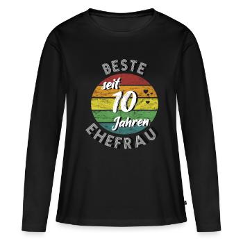 beste Ehefrau seit 10 Jahren Rosenhochzeit retro - Frauen Premium Bio Langarmshirt - Schwarz - Vorne - Julia (174cm)