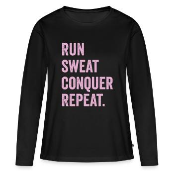 Courir. Sueur. Conquérir. Répéter. - T-shirt manches longues Premium bio Femme - noir - Devant - Julia (174cm)