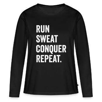 Courir. Sueur. Conquérir. Répéter. - T-shirt manches longues Premium bio Femme - noir - Devant - Julia (174cm)