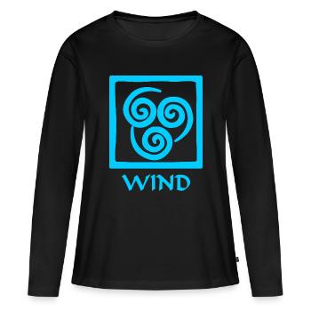 Symbol des Windes blauer Text 'WIND' - Frauen Premium Bio Langarmshirt - Schwarz - Vorne - Julia (174cm)