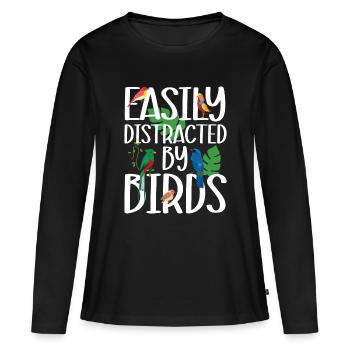 Facilement distrait par les oiseaux - T-shirt manches longues Premium bio Femme - noir - Devant - Julia (174cm)