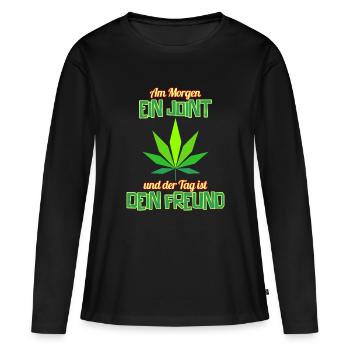 Joint am Morgen - Frauen Premium Bio Langarmshirt - Schwarz - Vorne - Julia (174cm)