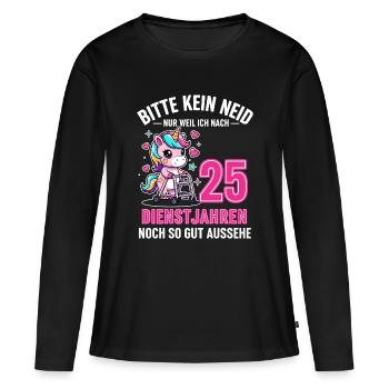 25 ans de service – Ne soyez pas jaloux d'Einhorn - T-shirt manches longues Premium bio Femme - noir - Devant - Julia (174cm)
