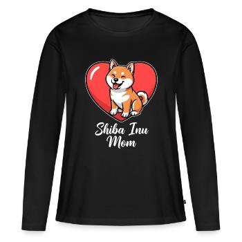 Shiba Inu Mom mit Herz – Geschenk Hundemama - Frauen Premium Bio Langarmshirt - Schwarz - Vorne - Julia (174cm)
