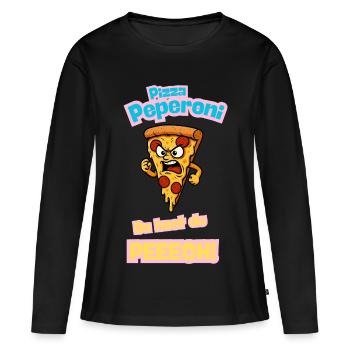 Caricature de pizza au pepperoni en colère - T-shirt manches longues Premium bio Femme - noir - Devant - Julia (174cm)