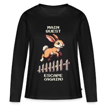 Quête principale Évasion | Blague d’évasion de lapin - T-shirt manches longues Premium bio Femme - noir - Devant - Julia (174cm)