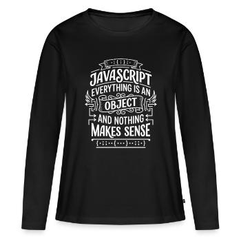 JavaScript: Alles ist ein Objekt - Frauen Premium Bio Langarmshirt - Schwarz - Vorne - Julia (174cm)