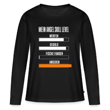 Mein Angel Skill Level Lustiges Angler Motiv mit - Frauen Premium Bio Langarmshirt - Schwarz - Vorne - Julia (174cm)