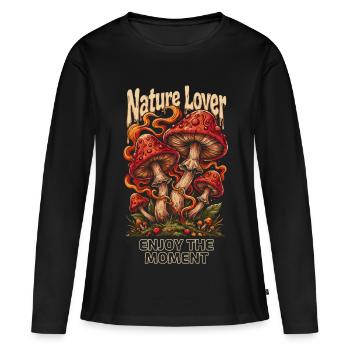 Amoureux de la nature Pilz - Profitez de l’instant - T-shirt manches longues Premium bio Femme - noir - Devant - Julia (174cm)