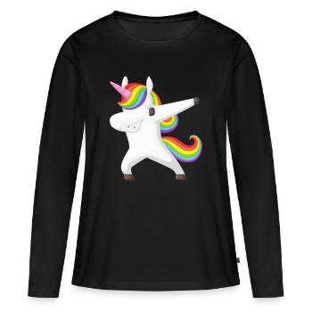 Einhorn Dab, Dabbendes Einhorn, DAB, Regenbogen - Frauen Premium Bio Langarmshirt - Schwarz - Vorne - Julia (174cm)